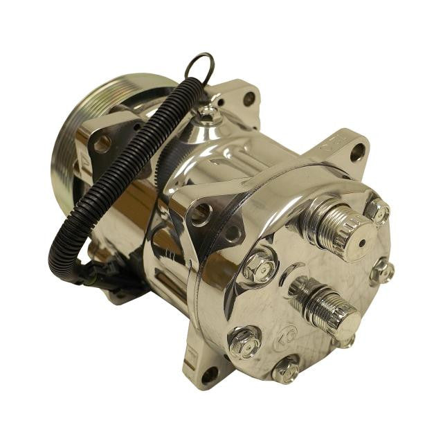 709 Rear Exit Compressor with 7-Groove Serpentine Pulley and Polished Finish