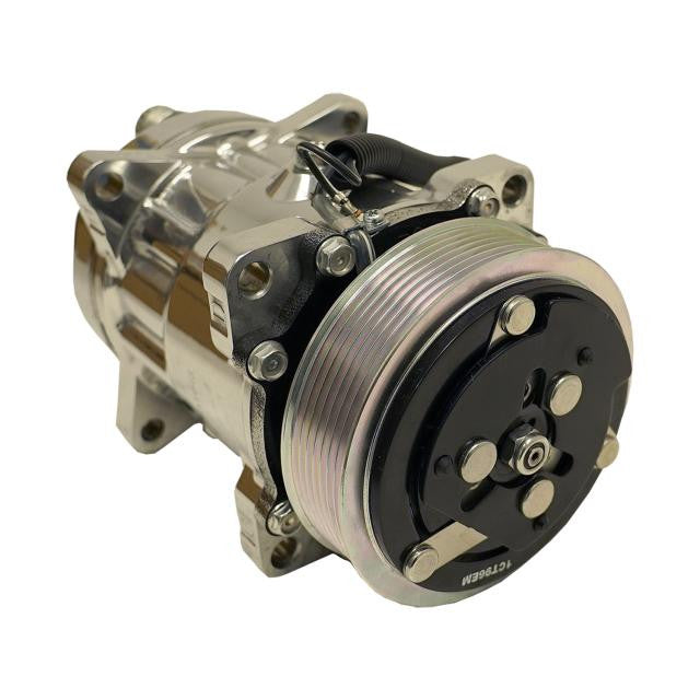 709 Rear Exit Compressor with 7-Groove Serpentine Pulley and Polished Finish