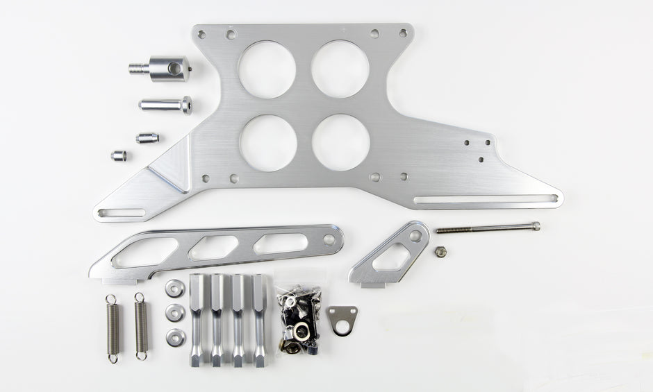 2.125" BORE 4500 4 HOLE PLENUM CLEAR PUSH/PULL THROTTLE CABLE MOUNTING BRACKET & SPRING RETURN KIT