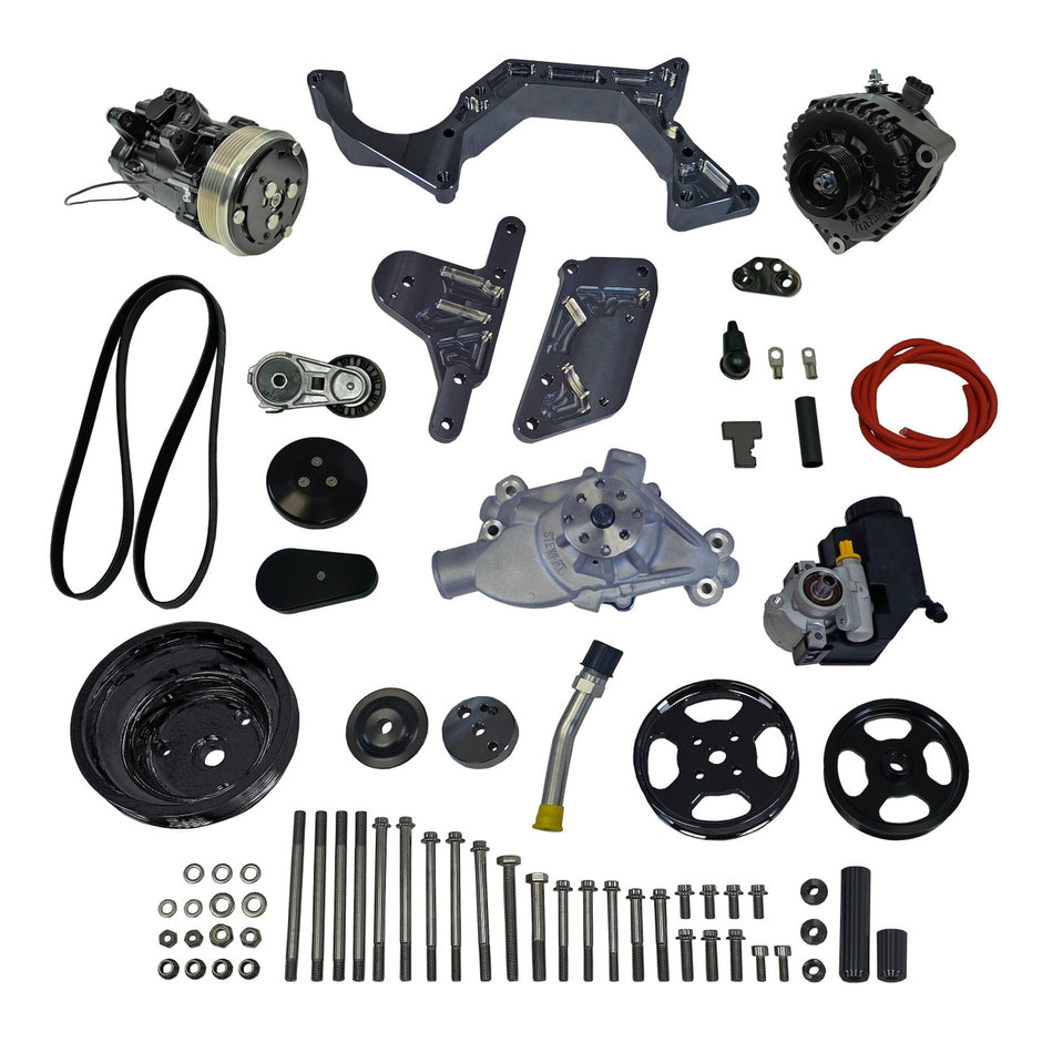 Front Runner® Drive System, Small Block Chevrolet, Black, with Power Steering, with Black Compressor and Alternator
