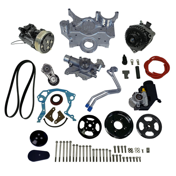 Front Runner® Drive System, Small Block Ford, Black, with Power Steering, with Black Compressor and Alternator