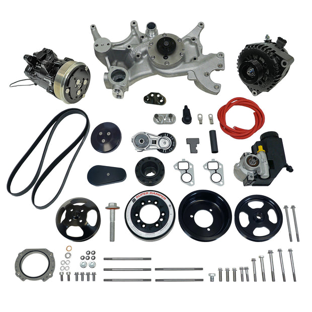 Front Runner® Drive System, GM LS, Wet-Sump, Black, with Power Steering, with Black Compressor and Alternator