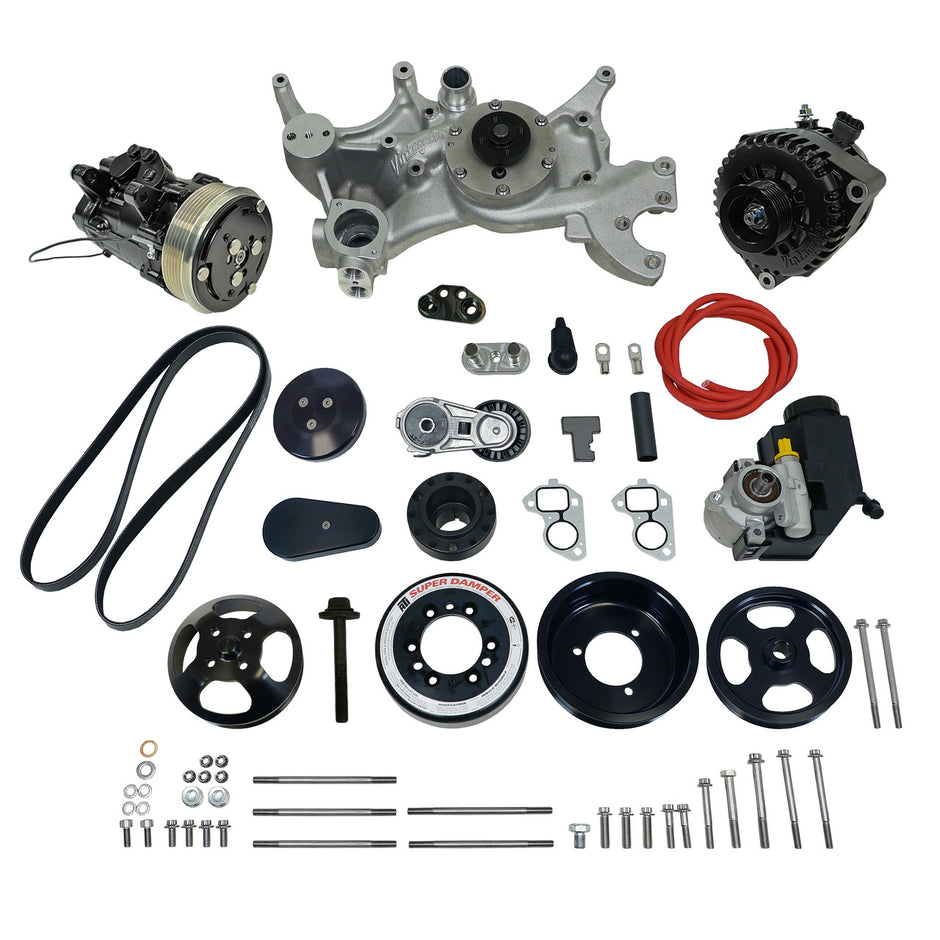 Front Runner® Drive System, GM LS7, Dry-Sump, Black, with Power Steering, with Black Compressor and Alternator