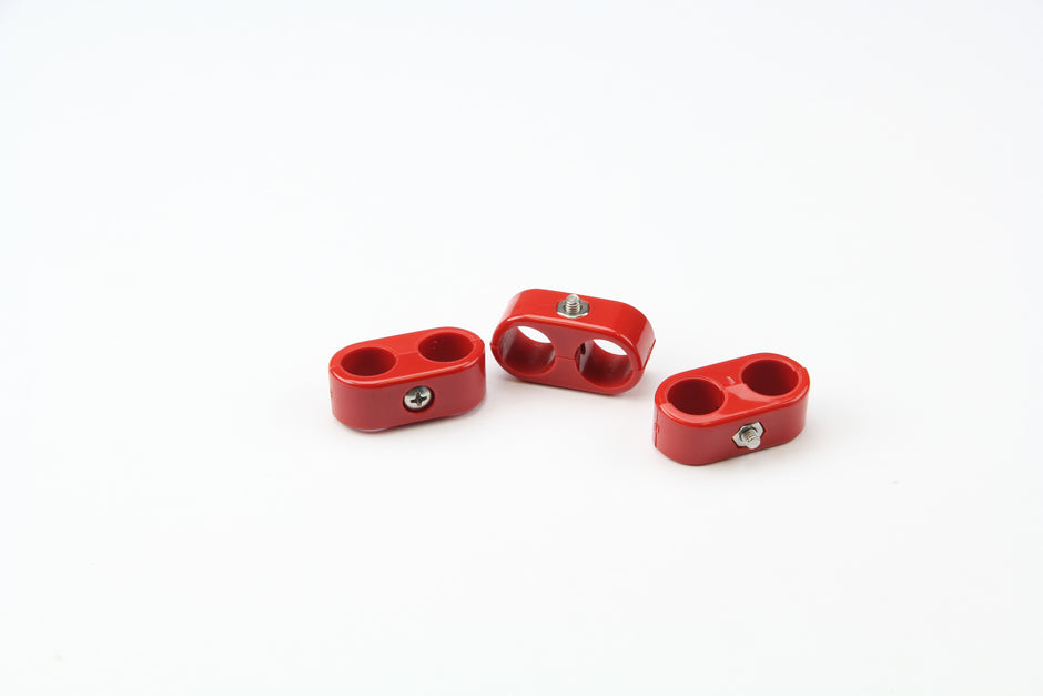 T-CLAMP DOUBLE PLACE, 11/16"-11/16"(#8-#8 AN), 3 PIECES, RED