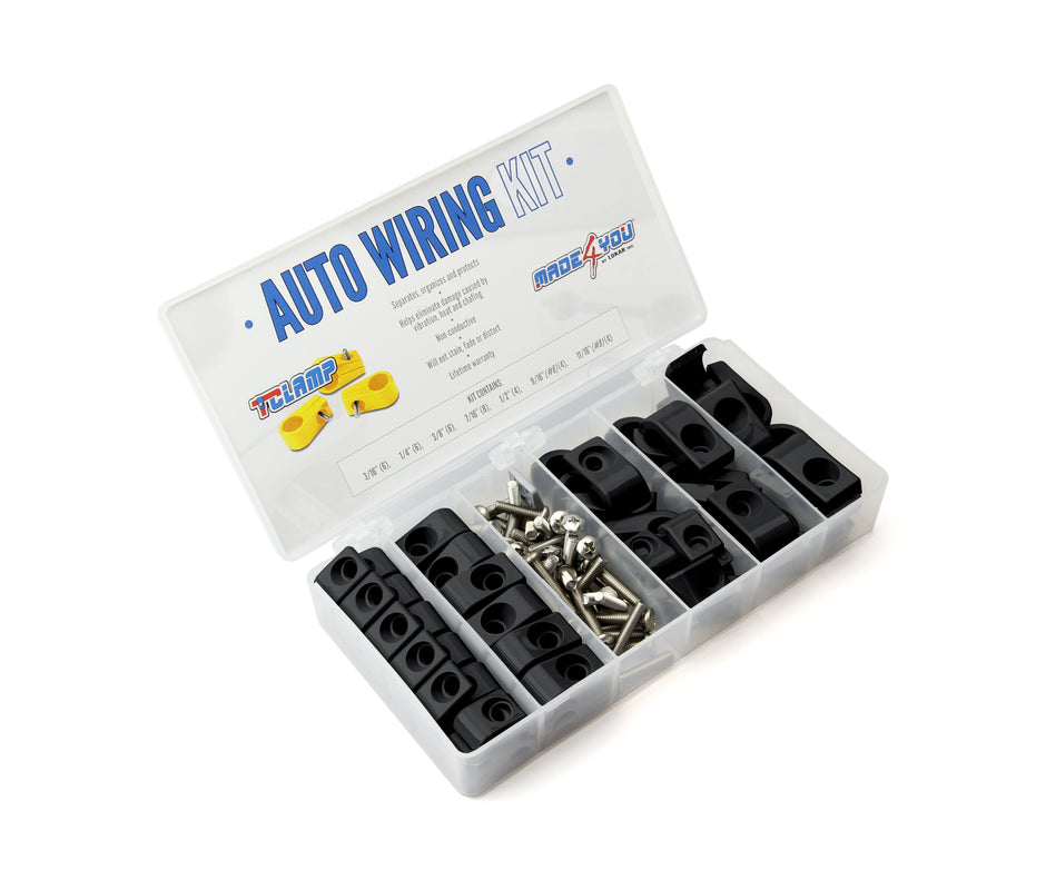 T-CLAMP AUTO WIRING KIT, 3/16" to 11/16" (#8AN) CLAMPS, BLACK