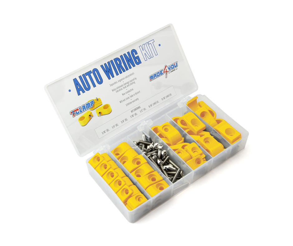 T-CLAMP AUTO WIRING KIT, 3/16" to 11/16" (#8AN) CLAMPS, YELLOW