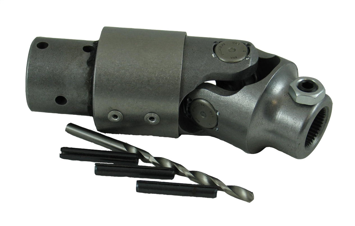 Borgeson - Vibration Reducer - P/N: 036425 - Steel single universal joint and vibration reducer combination. Fits stock Mopar columns to Borgeson conversion box. Includes drill bit and pins for installation.