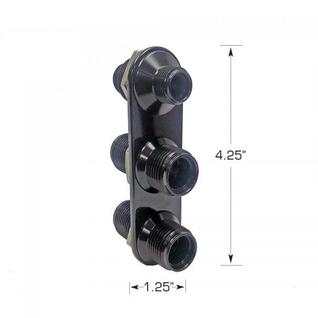 Streamline Black Anodized 3-Way In-Line Bulkhead Plate for AC and Heater 6-10 Male O-Ring