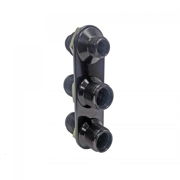 Streamline Black Anodized 3-Way In-Line Bulkhead Plate for AC and Heater 6-10 Male O-Ring
