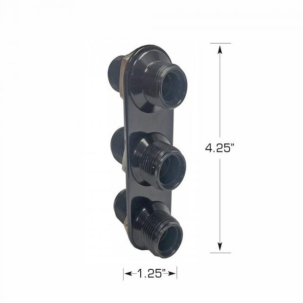 Streamline Black Anodized 3-Way In-Line Bulkhead Plate for AC and Heater 8-10 Male O-Ring