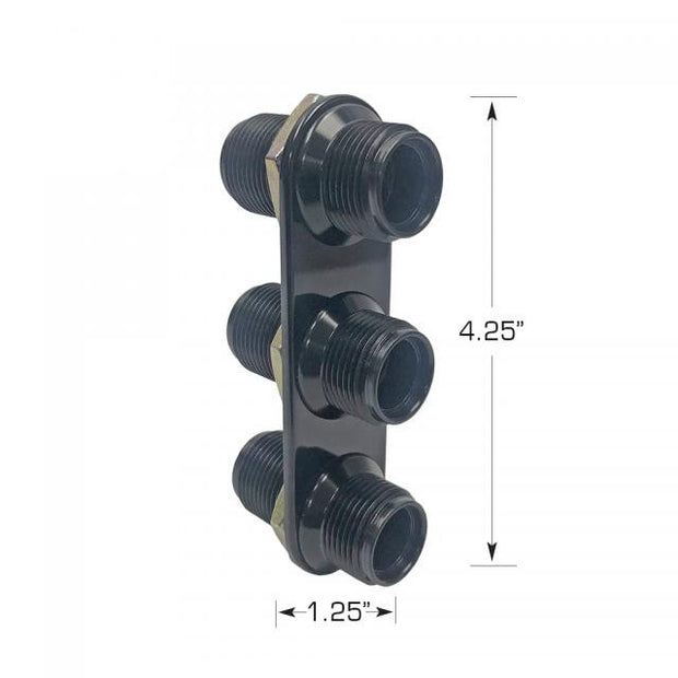 Streamline Black Anodized 3-Way In-Line Bulkhead Plate for AC and Heater 10-10 Male O-Ring