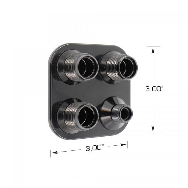 Streamline Black Anodized Aluminum 4-Way Square Bulkhead Plate for AC and Heater 8-10 Male O-Ring