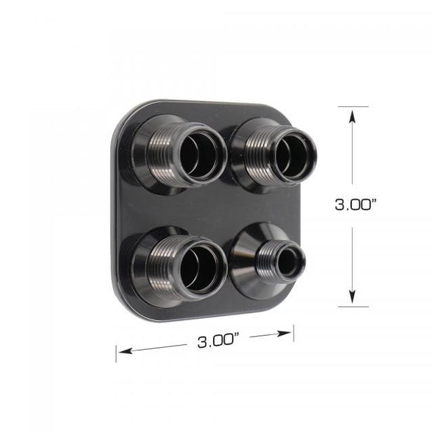 Streamline Black Anodized Aluminum 4-Way Square Bulkhead Plate for AC and Heater 8-10 Male O-Ring