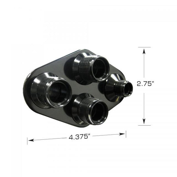 Streamline Black Anodized Aluminum 4-Way Diamond Bulkhead Plate for AC and Heater 8-10 Male O-Ring