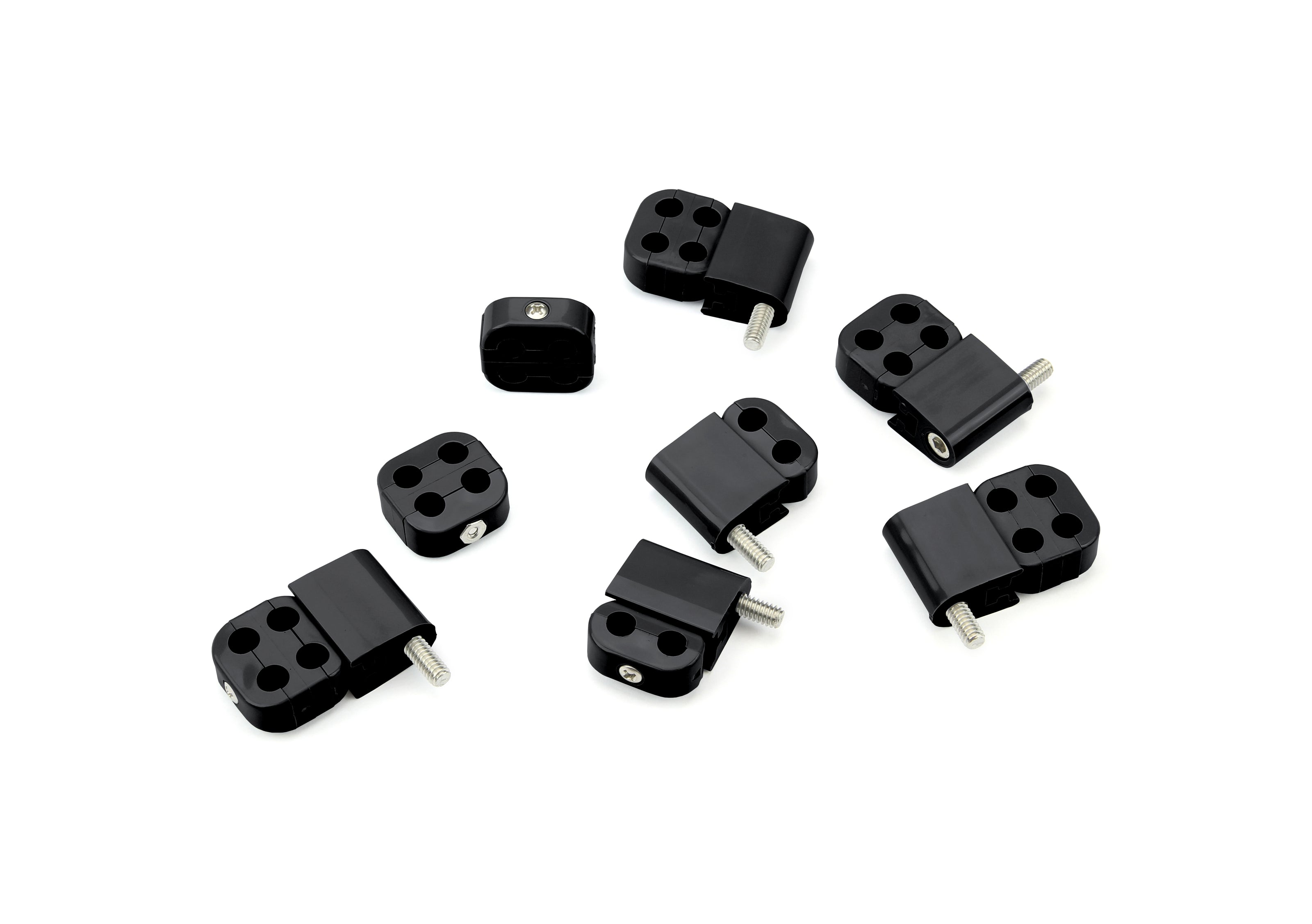 SMOOTHIE STAC-PAK WIRE SEPARATOR KIT FOR 7-8mm PLUG WIRES, 6 BRACKETS, 2 2-PLACE, AND 6 4-PLACE BOX CLUSTER SEPARATORS, BLACK