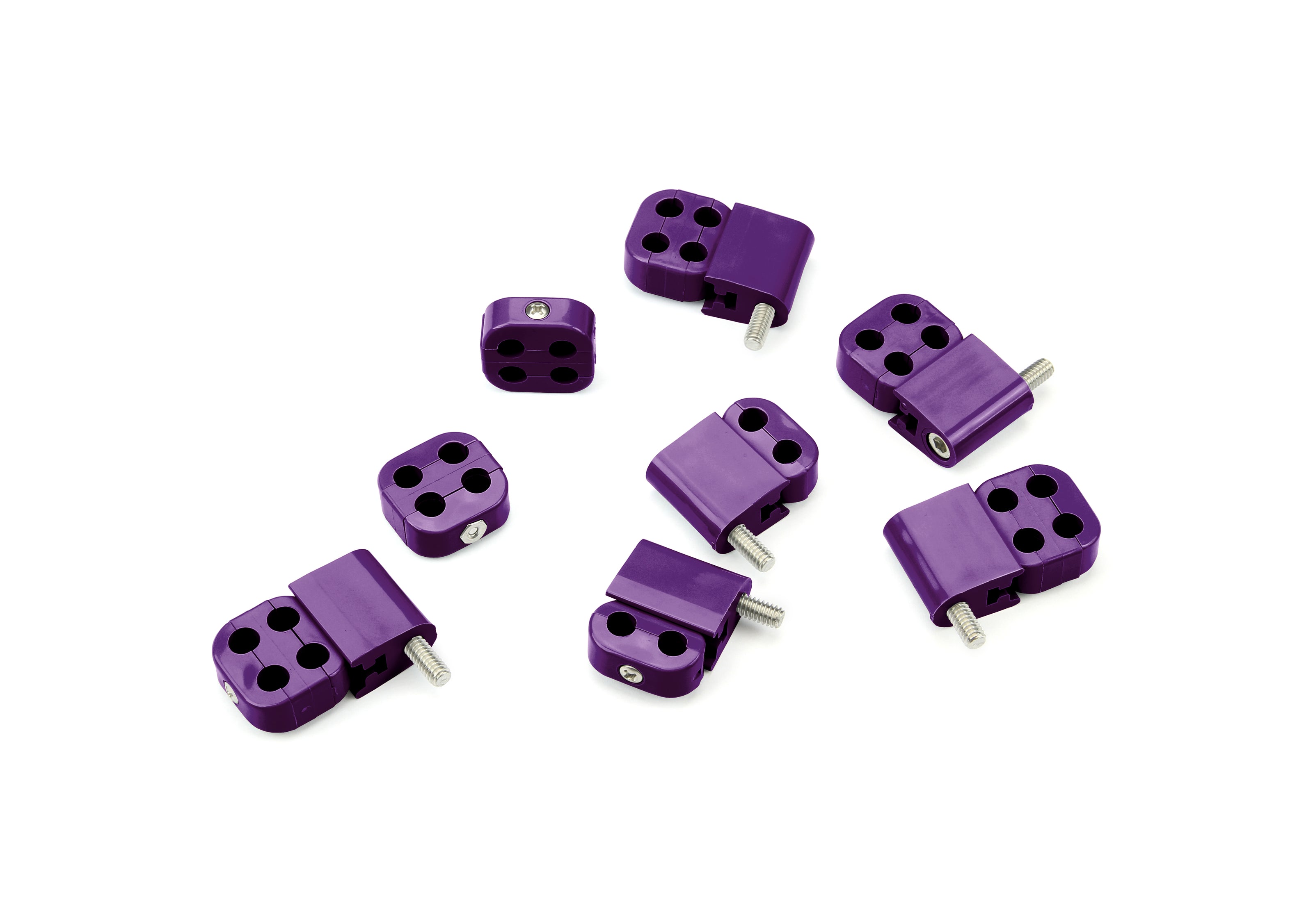 SMOOTHIE STAC-PAK WIRE SEPARATOR KIT FOR 7-8mm PLUG WIRES, 6 BRACKETS, 2 2-PLACE, AND 6 4-PLACE BOX CLUSTER SEPARATORS, PURPLE