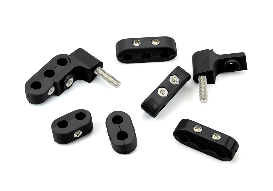 SMOOTHIE V6 WIRE SEPARATOR KIT FOR 7-8mm PLUG WIRES, 2 BRACKETS, 2 2-PLACE, AND 4 3-PLACE WIRE SEPARATORS, BLACK