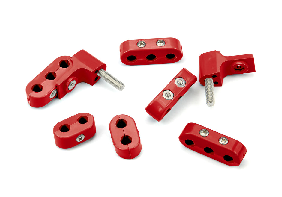 SMOOTHIE V6 WIRE SEPARATOR KIT FOR 7-8mm PLUG WIRES, 2 BRACKETS, 2 2-PLACE, AND 4 3-PLACE WIRE SEPARATORS, RED