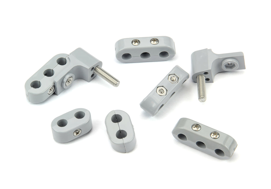 SMOOTHIE V6 WIRE SEPARATOR KIT FOR 7-8mm PLUG WIRES, 2 BRACKETS, 2 2-PLACE, AND 4 3-PLACE WIRE SEPARATORS, GRAY