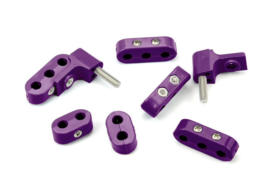 SMOOTHIE V6 WIRE SEPARATOR KIT FOR 7-8mm PLUG WIRES, 2 BRACKETS, 2 2-PLACE, AND 4 3-PLACE WIRE SEPARATORS, PURPLE