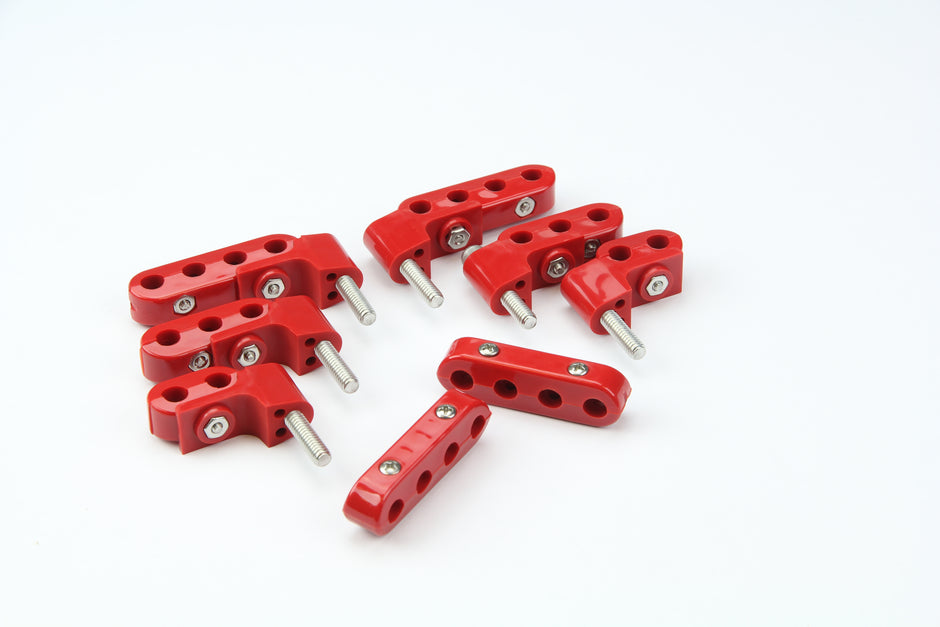SMOOTHIE HORIZONTAL WIRE SEPARATOR KIT FOR 10.5mm PLUG WIRES, 6 BRACKETS, 2 2-PLACE, 2 3-PLACE, AND 4 4-PLACE SEPARATORS, RED