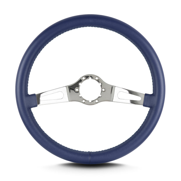 TEARDROP 2 SPOKE 14" POLISHED STANDARD GRIP BLUE