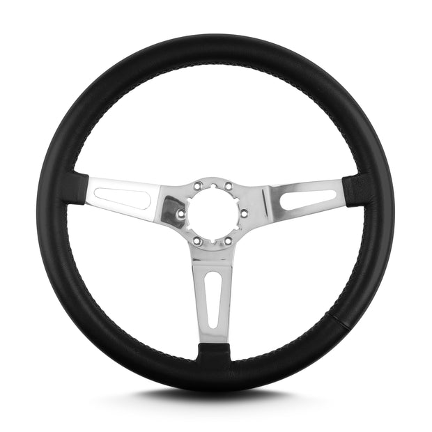 TEARDROP 3 SPOKE 14" POLISHED STANDARD GRIP BLACK