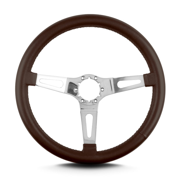 TEARDROP 3 SPOKE 14" POLISHED STANDARD GRIP BROWN