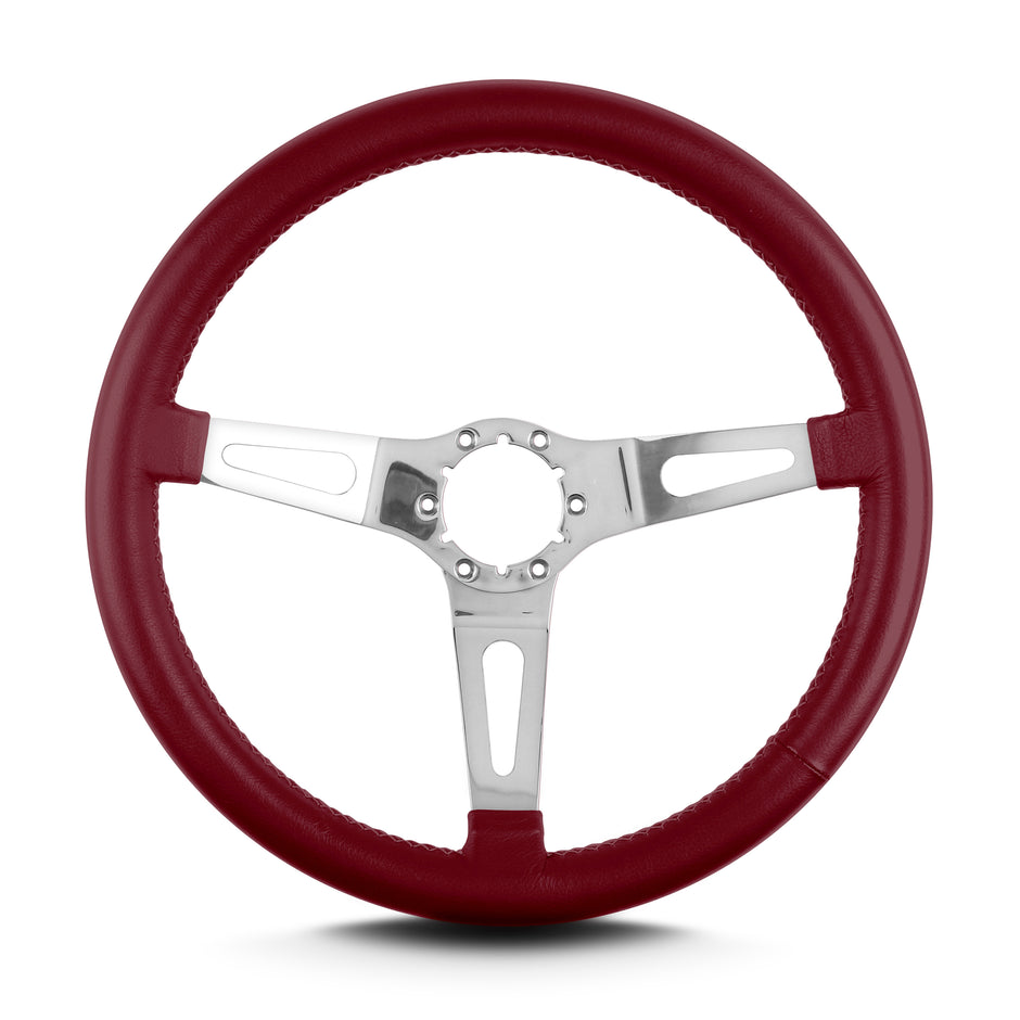 TEARDROP 3 SPOKE 14" POLISHED STANDARD GRIP BURGANDY