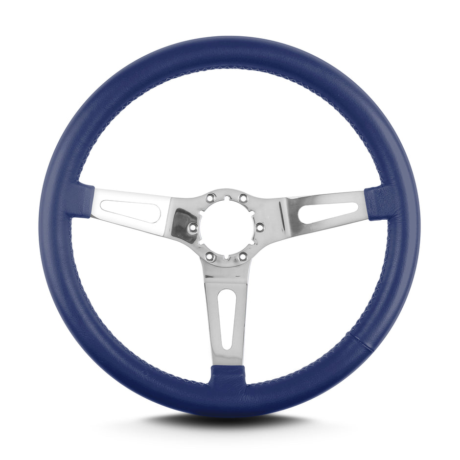 TEARDROP 3 SPOKE 14" POLISHED STANDARD GRIP BLUE
