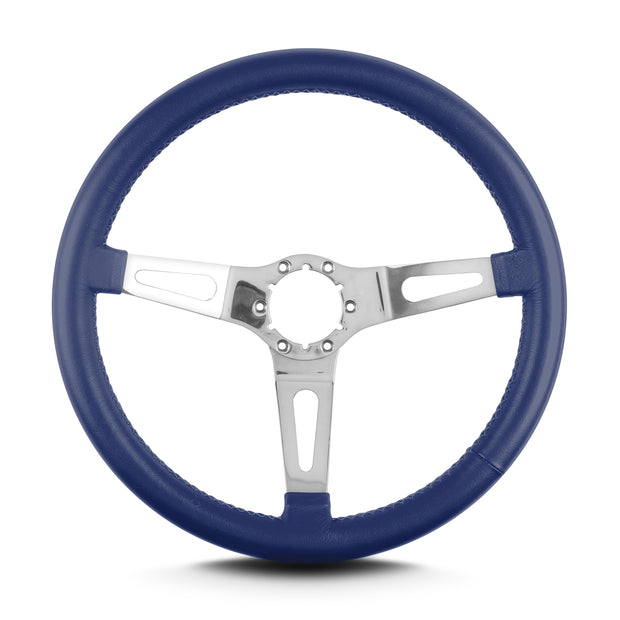 TEARDROP 3 SPOKE 14" POLISHED STANDARD GRIP BLUE