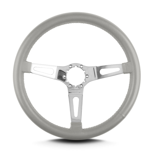 TEARDROP 3 SPOKE 14" POLISHED STANDARD GRIP LIGHT GREY