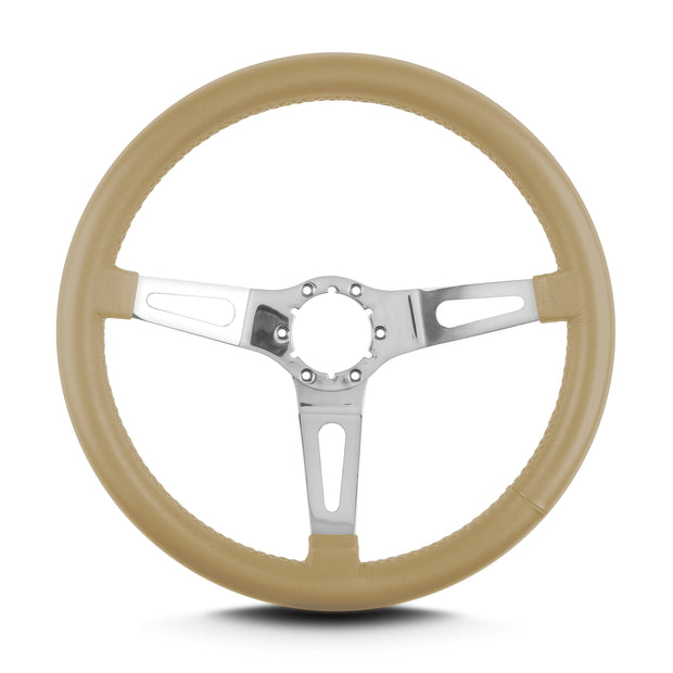 TEARDROP 3 SPOKE 14" POLISHED STANDARD GRIP TAN