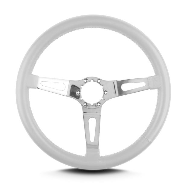 TEARDROP 3 SPOKE 14" POLISHED STANDARD GRIP WHITE