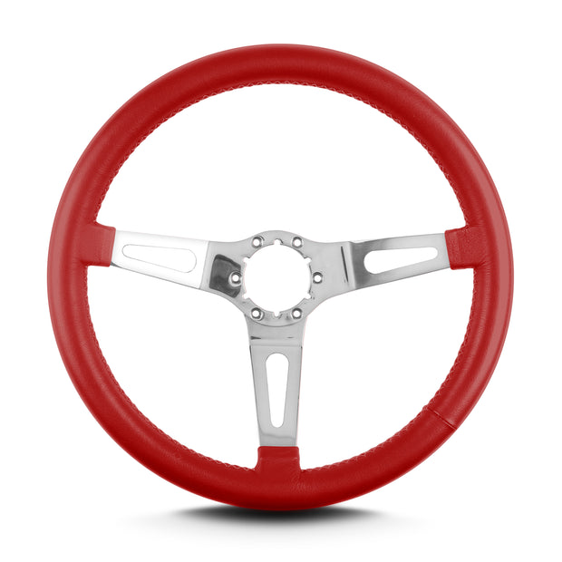 TEARDROP 3 SPOKE 14" POLISHED STANDARD GRIP BRIGHT RED