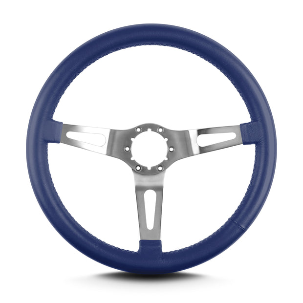TEARDROP 3 SPOKE 14" BRUSHED STANDARD GRIP BLUE