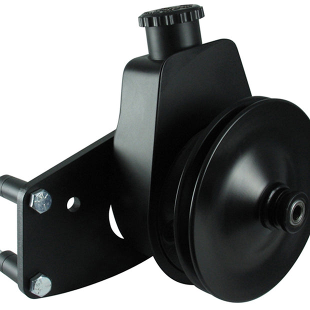 Borgeson - Power Steering Pump Kit - P/N: 800330 - Ford power steering pump upgrade. Fits Ford 289/302/351W. Includes pump, bracket, pulley and hardware. Painted black.