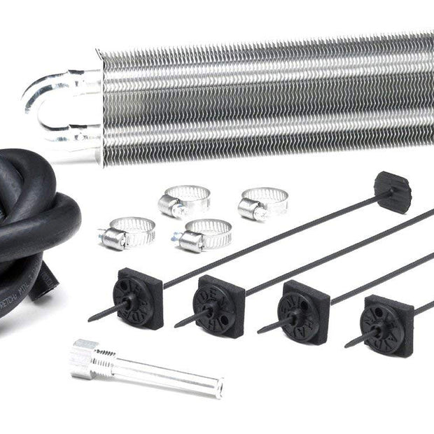 Borgeson - Power Steering Cooler Kit - P/N: 925125 -  Includes 2.5" X 9" Standard 2 pass power steering cooler, cooler mount kit, 6' of high temp power steering return hose, 3/8" hose barb and 4 hose clamps.