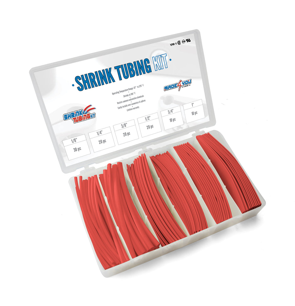 SHRINK TUBING KIT: 110 PCS, 6" LENGTHS, 6 SIZES(1/8" TO 1"), 2:1 HEAT SHRINK TUBING, RED