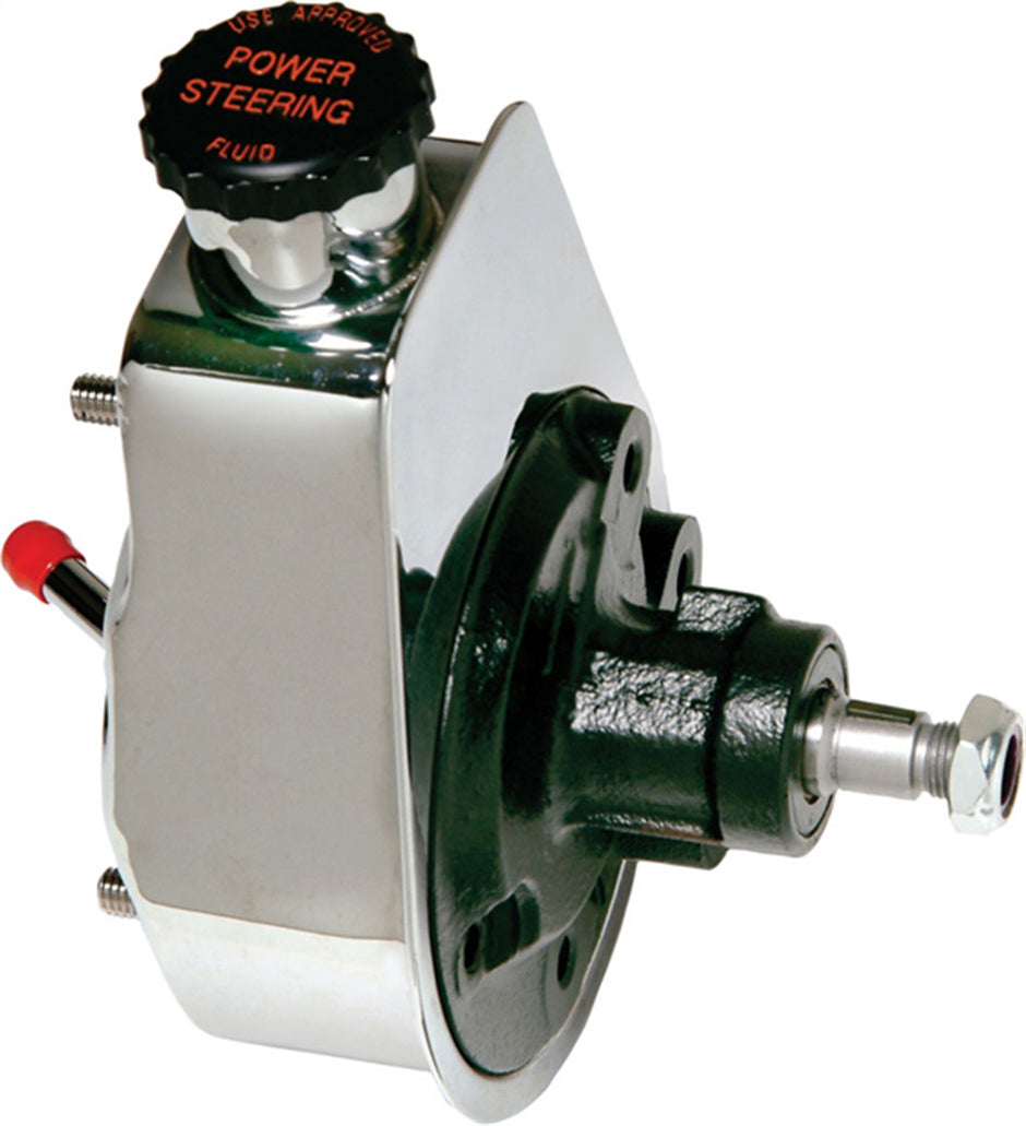Borgeson - Power Steering Pump - P/N: 800313 - Chrome Saginaw self contained power steering pump with keyway shaft. Preset for Mustang R&P pressure.