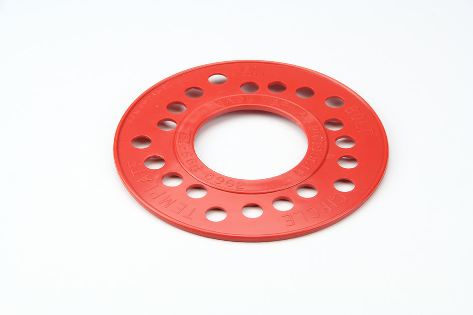 WHEEL BOLT CIRCLE TEMPLATE 5 LUG SAE: 4.5", 4.75", 5", AND 5.5", RED