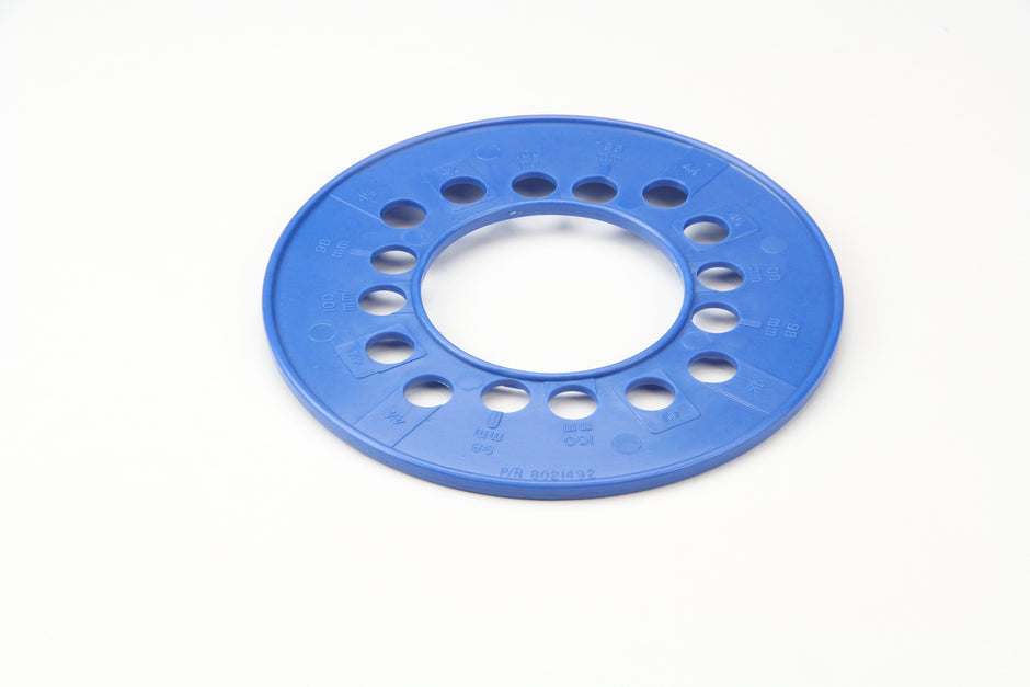 WHEEL BOLT CIRCLE TEMPLATE 4 LUG METRIC: 98mm, 100mm, 4.25" and 4.5", BLUE