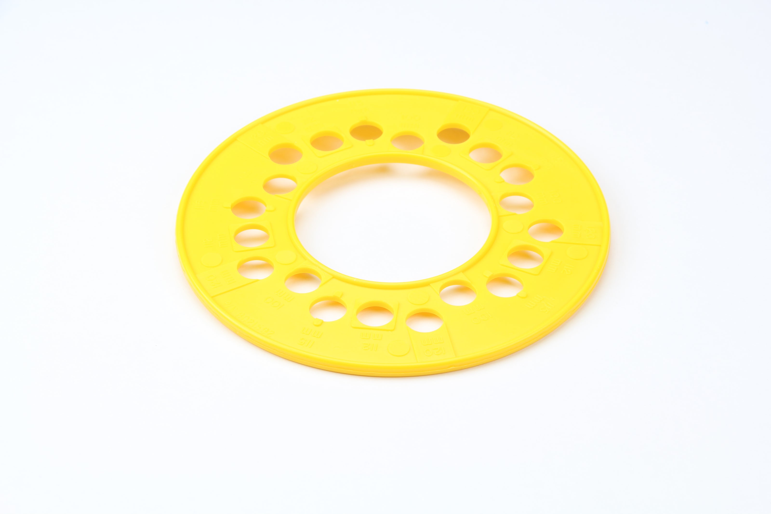 WHEEL BOLT CIRCLE TEMPLATE 5 LUG METRIC: 100mm, 112mm, 115mm, AND 120mm, YELLOW