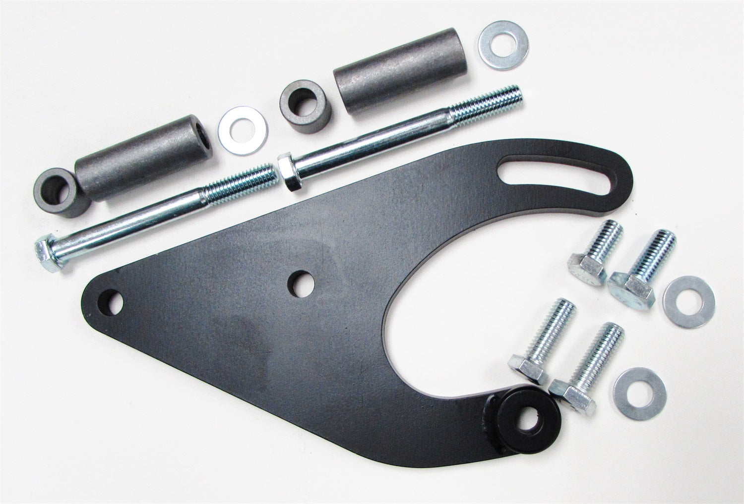 Borgeson - Pump Bracket - P/N: 802413 - Power steering pump bracket for attaching a Saginaw style P/S pump to Ford FE 390/428. Painted black, with hardware.