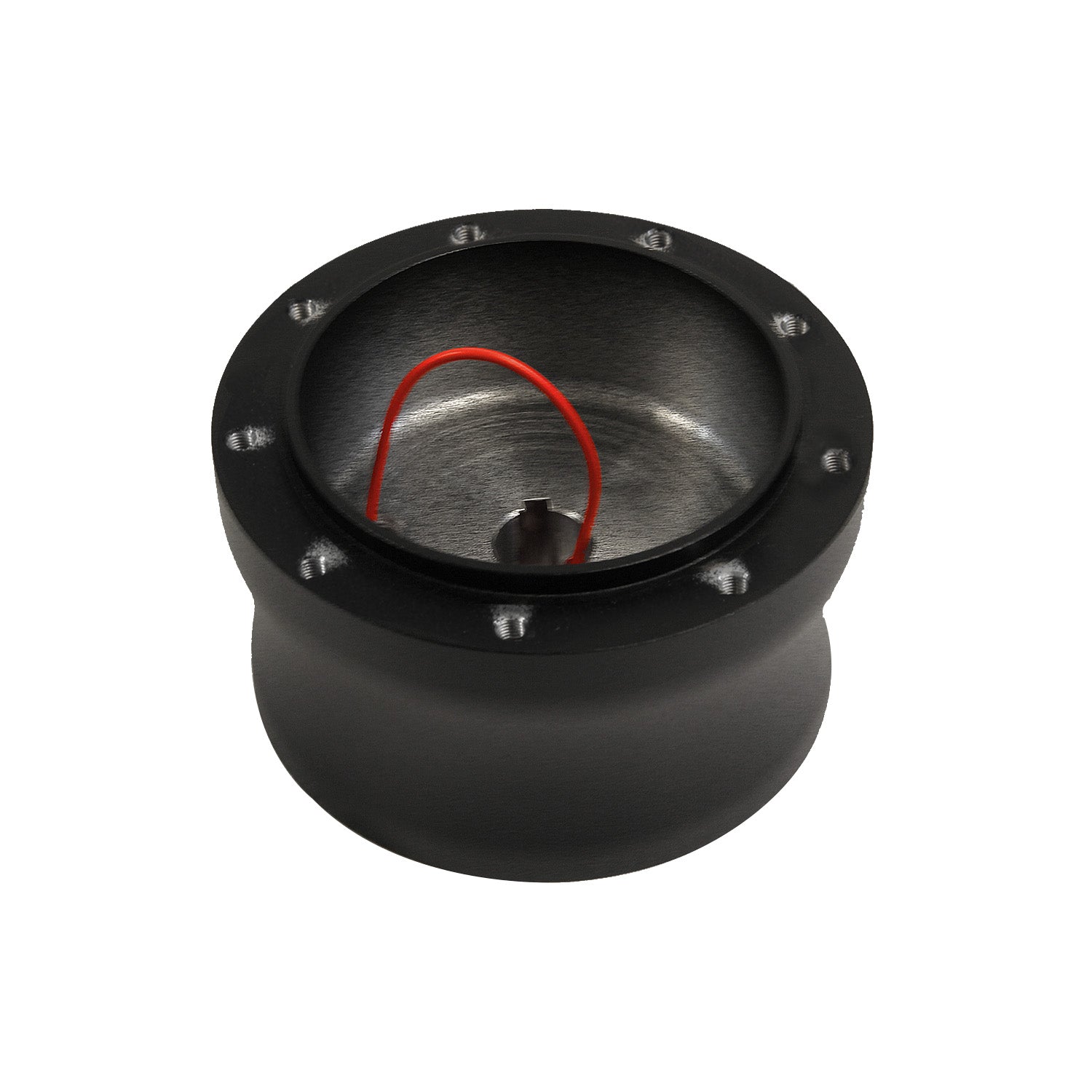 NINE BOLT BLACK BILLET ALUMINUM STEERING WHEEL HUB ADAPTER FOR '39-'41 FORD WITH TAPERED KEYWAY AND 4.2