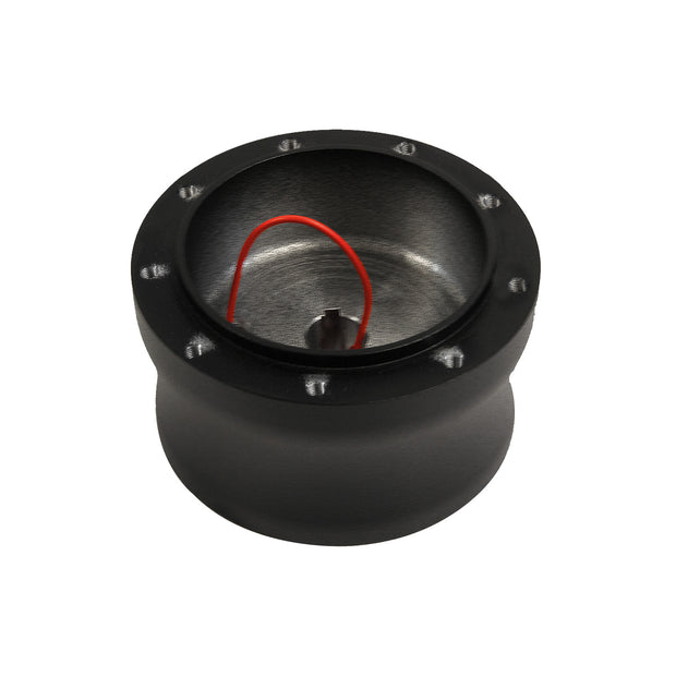 NINE BOLT BLACK BILLET ALUMINUM STEERING WHEEL HUB ADAPTER FOR '39-'41 FORD WITH TAPERED KEYWAY AND 4.2" OUTSIDE DIAMETER