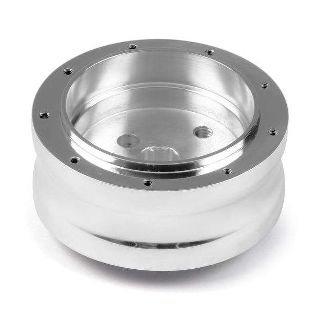 NINE BOLT POLISHED BILLET ALUMINUM STEERING WHEEL HUB ADAPTER FOR '82-'84 FORD NON-AIRBAG WITH NO CONTACT RING