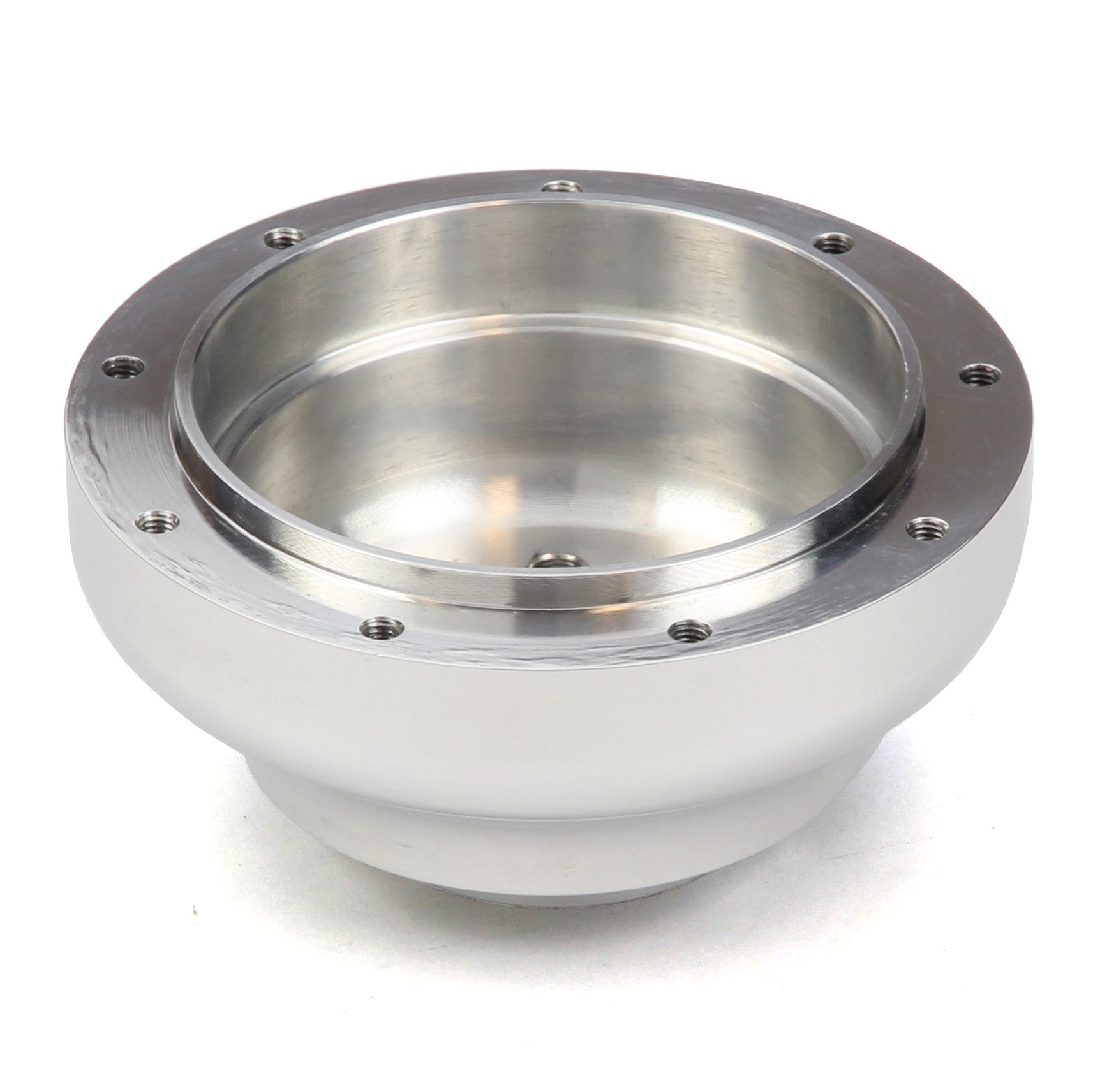 NINE BOLT POLISHED BILLET ALUMINUM STEERING WHEEL HUB ADAPTER FOR '39-'41 FORD WITH TAPERED KEYWAY AND 4.2