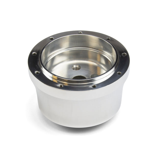 NINE BOLT POLISHED BILLET ALUMINUM STEERING WHEEL HUB ADAPTER FOR '67-'94 GM NON-AIR BAG FLAMING RIVER COLUMN