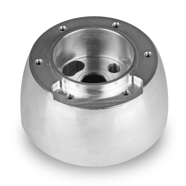 SIX BOLT VETTE THREE SPOKE POLISHED BILLET ALUMINUM STEERING WHEEL HUB ADAPTER FOR PRE-'67 GM
